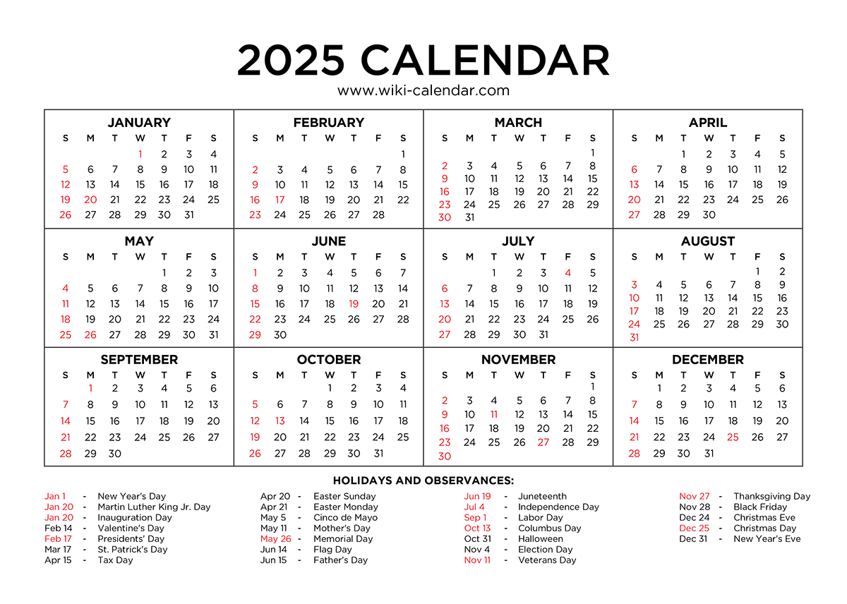 Free Printable 2025 Calendar By Month With Holidays