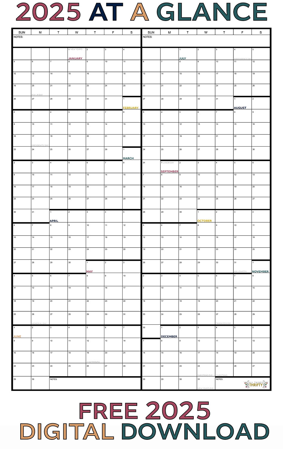 Year At A Glance Calendar 2025 Printable
