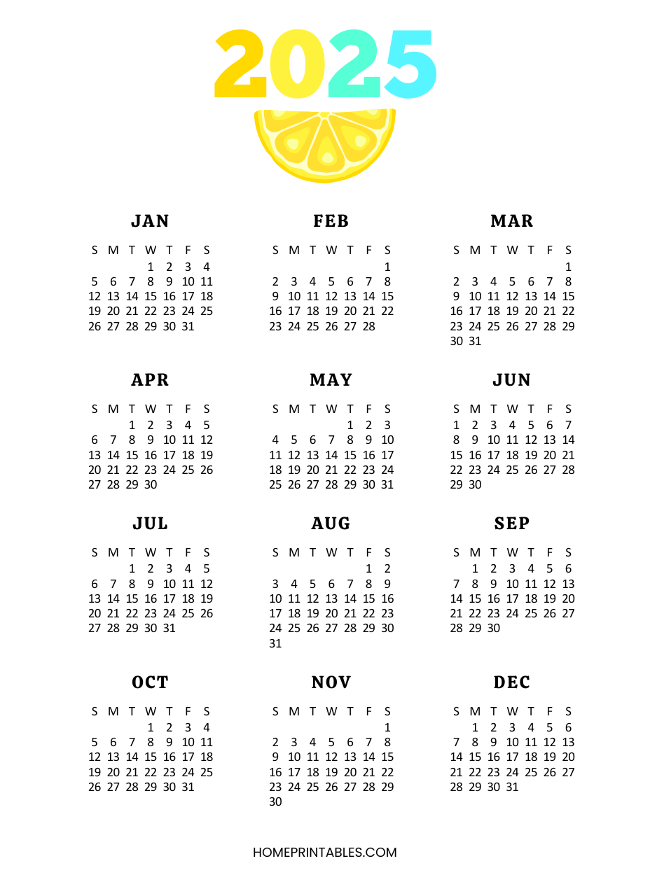 One Page 2025 Calendar Printable