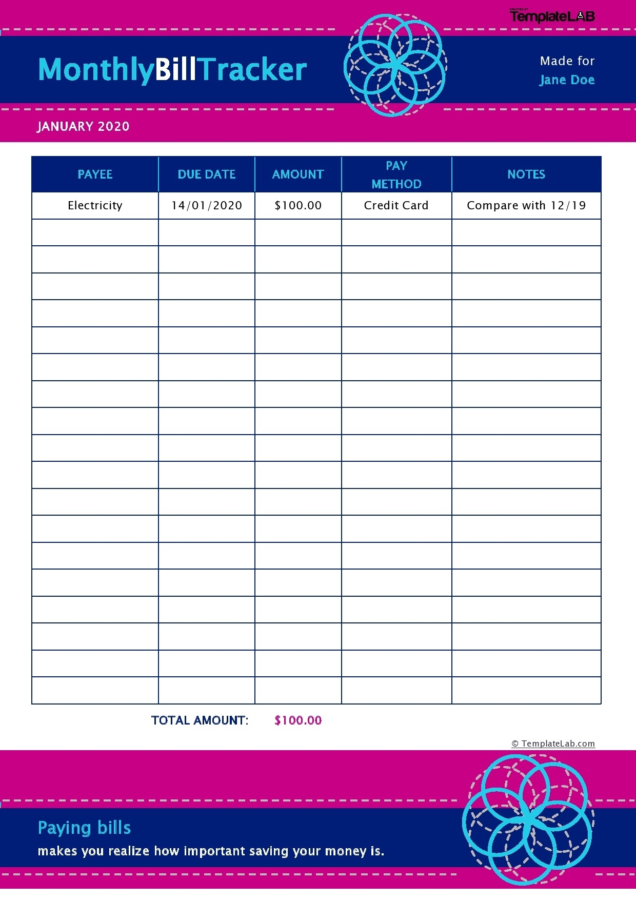 Free Printable Monthly Bill Templates