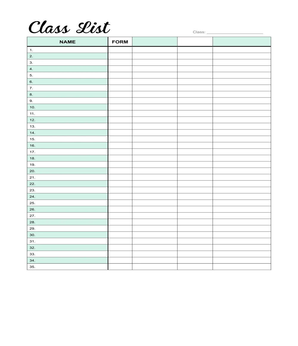 Free Printable Class Roster Templates