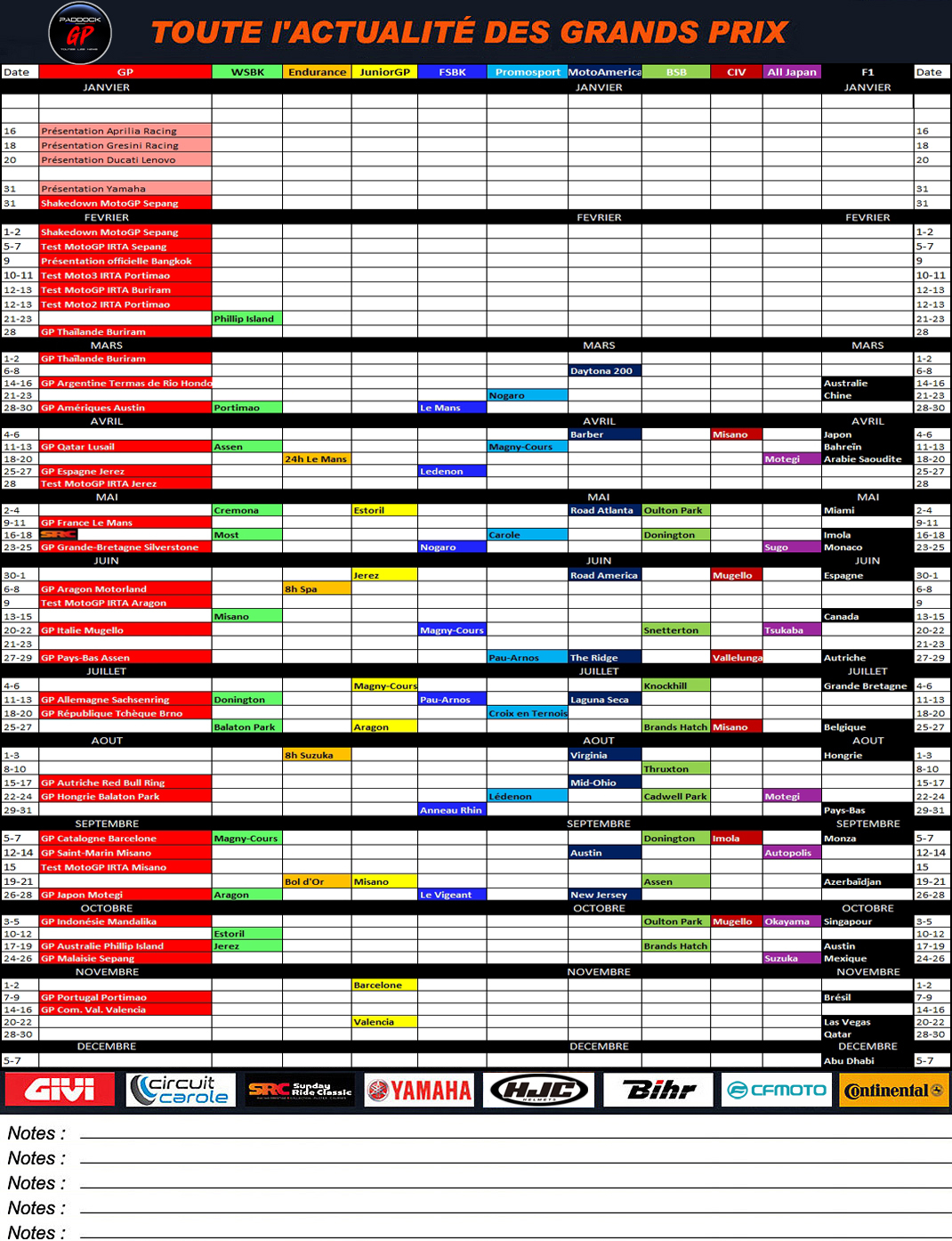 2025 Calendar To Print MotoGP WSBK EWC JuniorGP FSBK Promosport MotoAmerica BSB CIV All Japan And F1 V1 Paddock GP