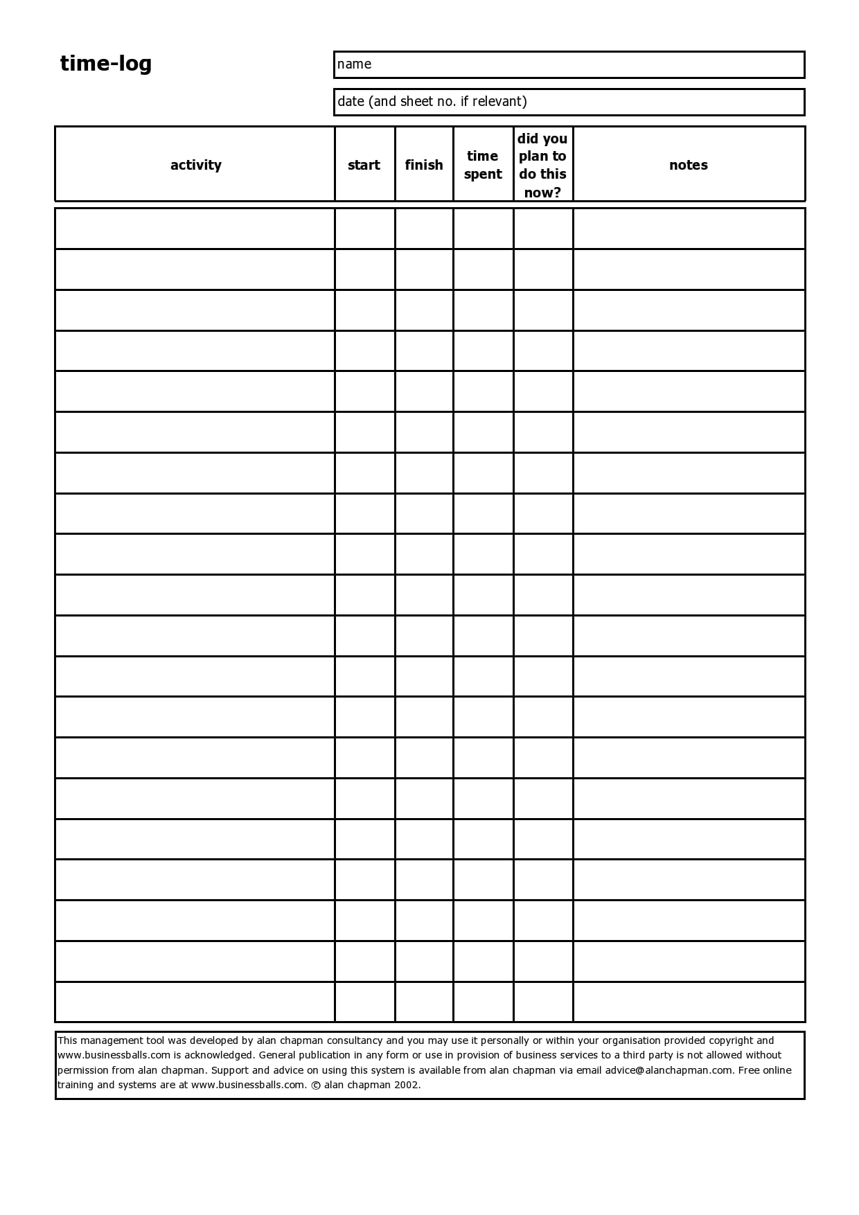 Free Printable Time Log Templates