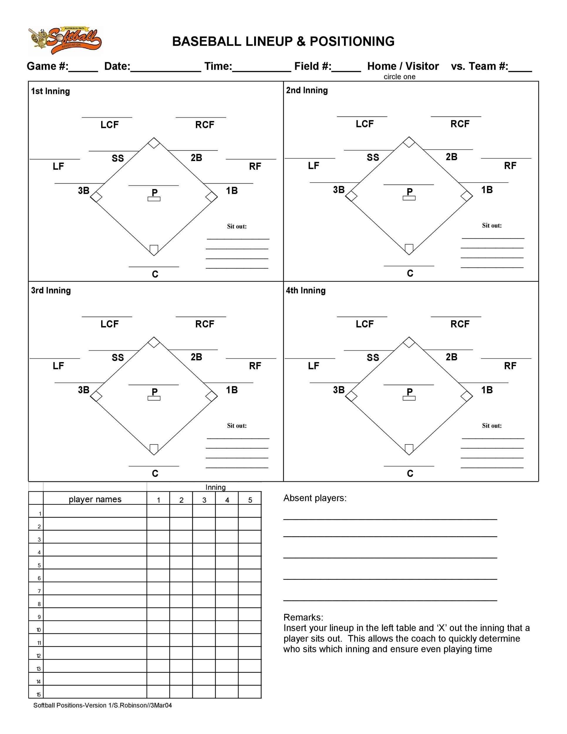 Free Printable Softball Lineup Templates