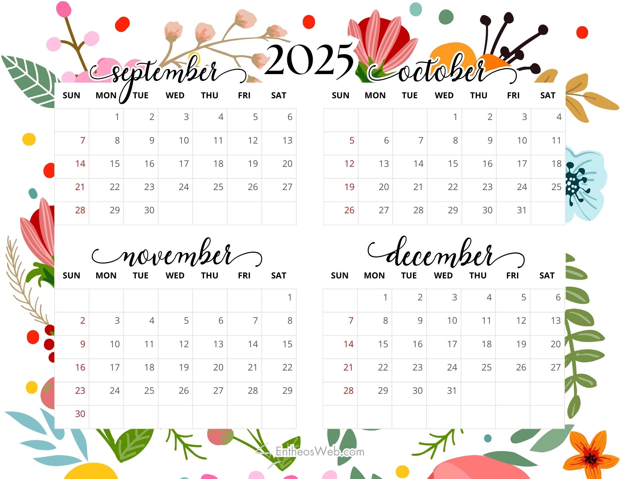 October To December 2025 Calendar
