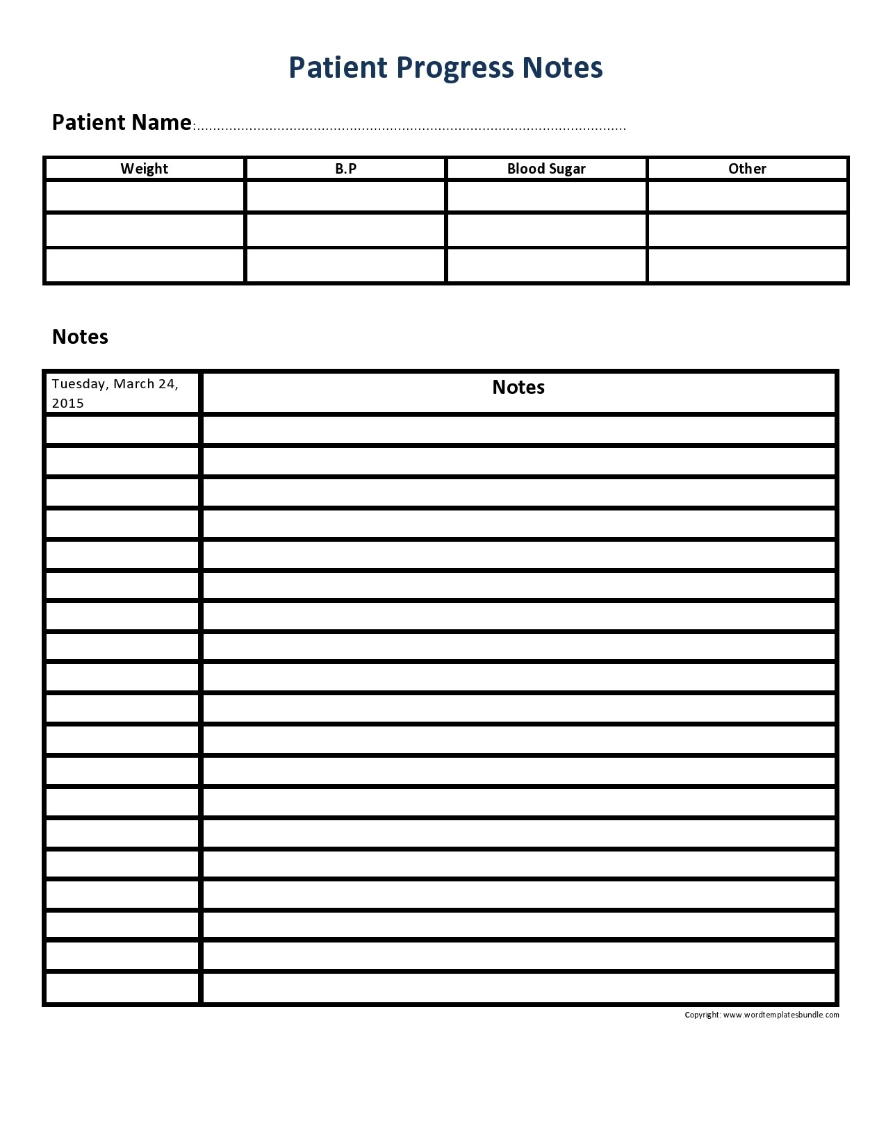 Free Printable Progress Note Templates