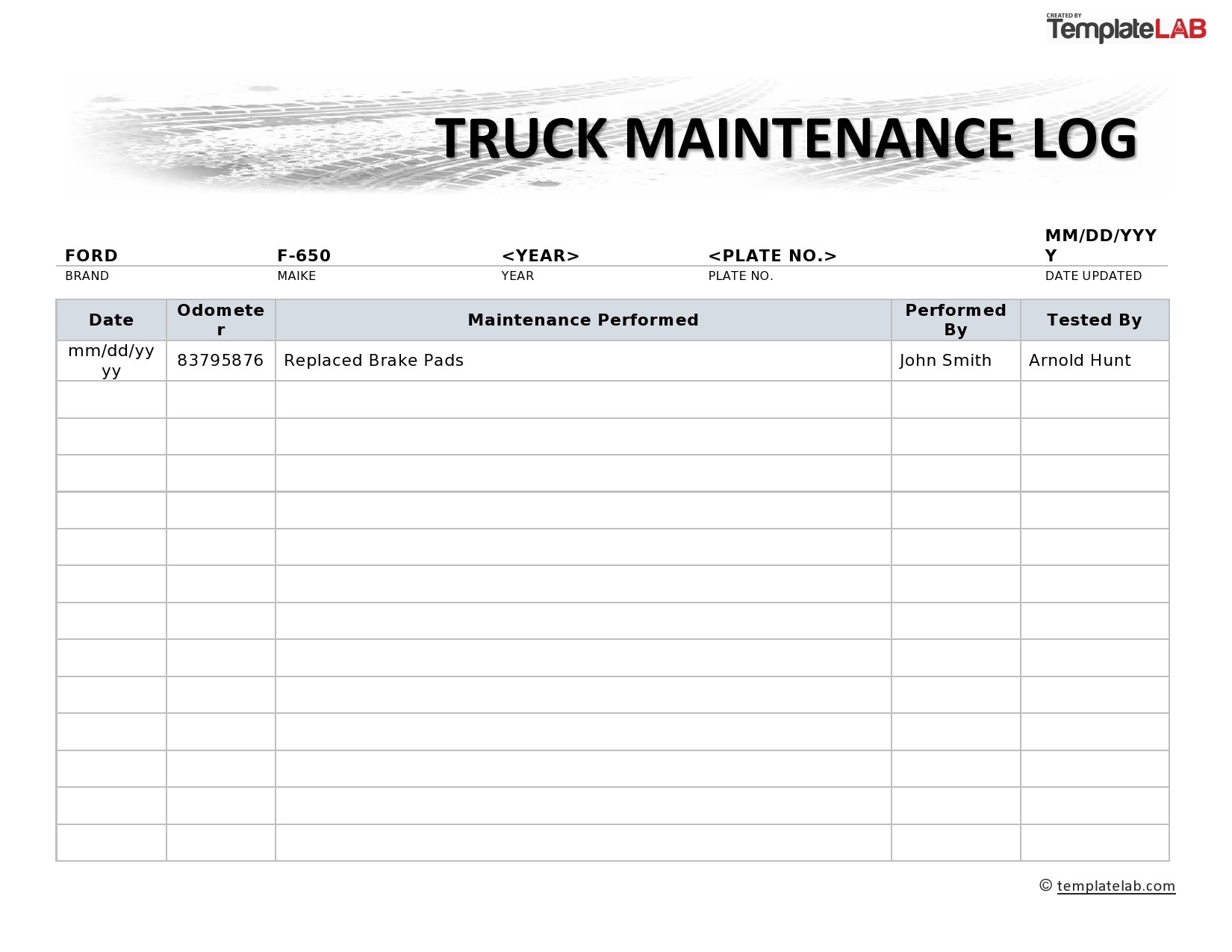 Free Printable Maintenance Log Templates