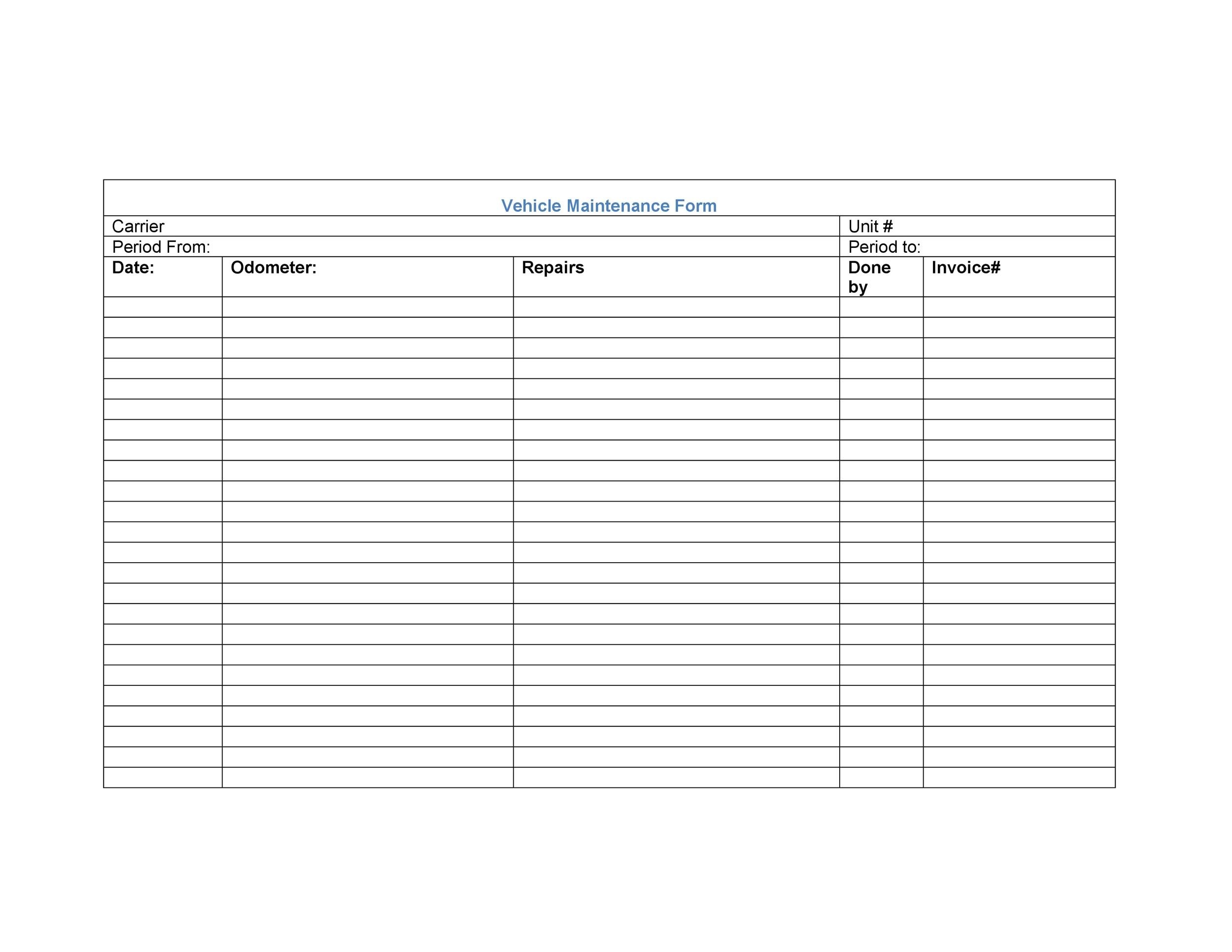 43 Printable Vehicle Maintenance Log Templates TemplateLab