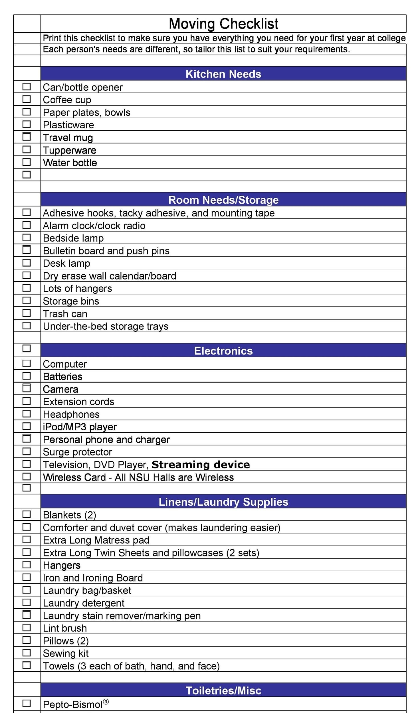 Free Printable Moving Checklist Templates Free Printable Moving Checklist Templates