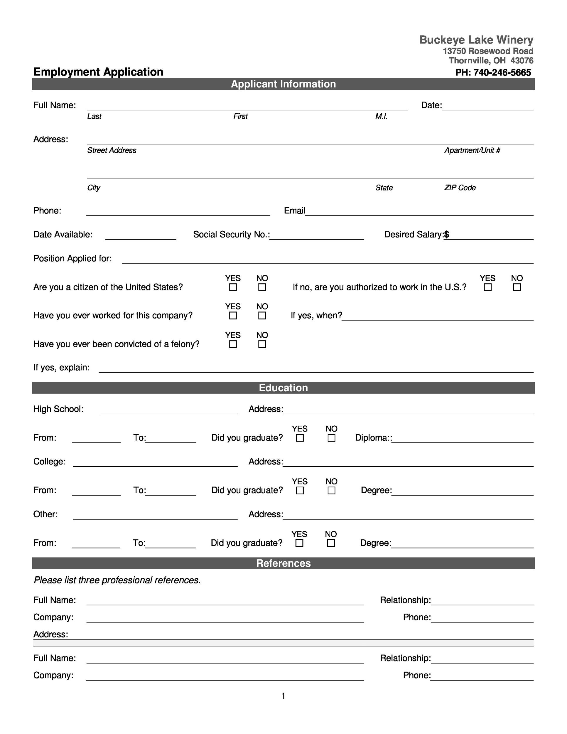 Free Printable Job Application Templates