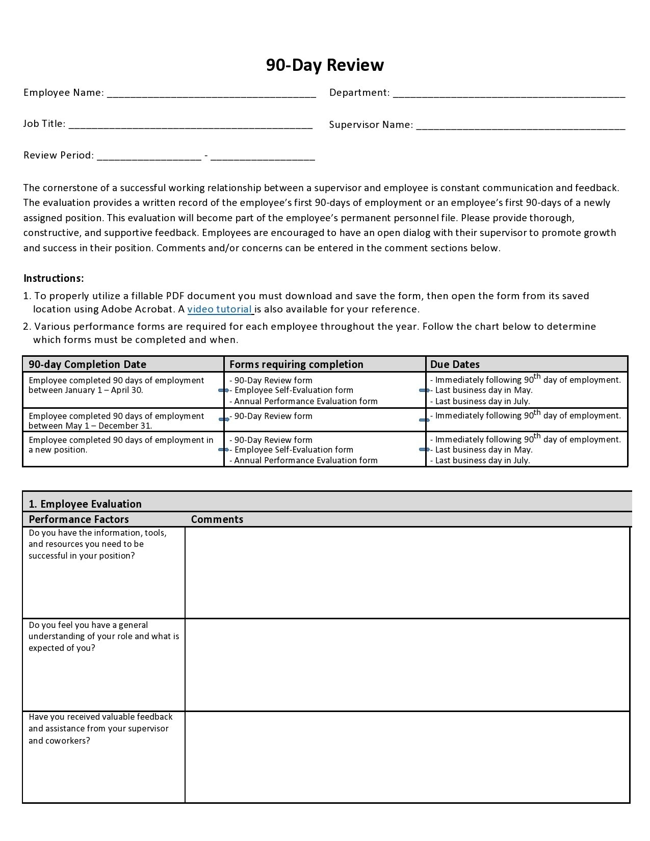 Free Printable Employee Review Templates