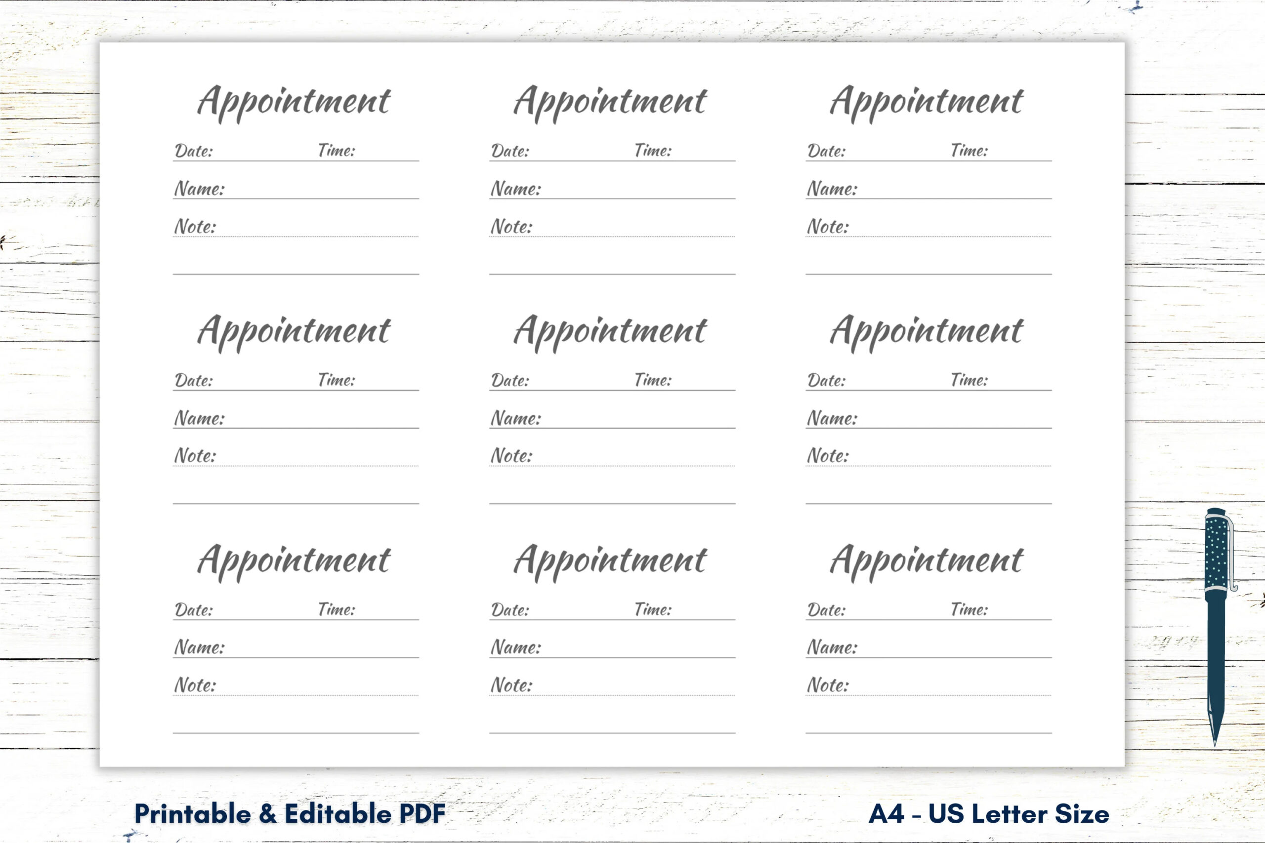 Appointment Card Template Appointment Card Printable Appointment Cards Appointment Reminder Cards Appointment Planner A4 US Letter PDF Etsy