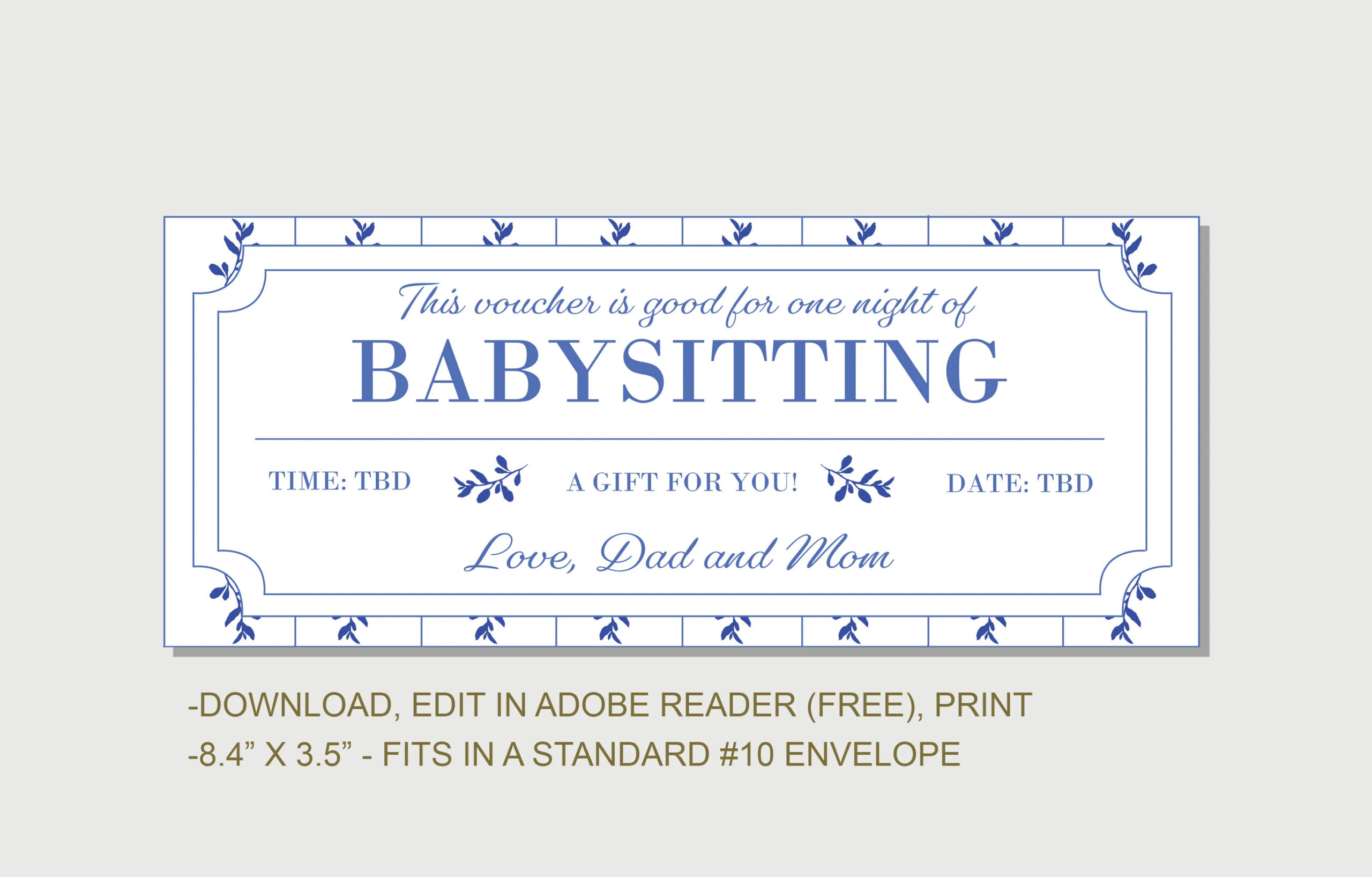 Babysitting Coupon Voucher INSTANT DOWNLOAD EDITABLE Text Printable Personalized Ticket Certificate Birthday Coupon anniversary Etsy