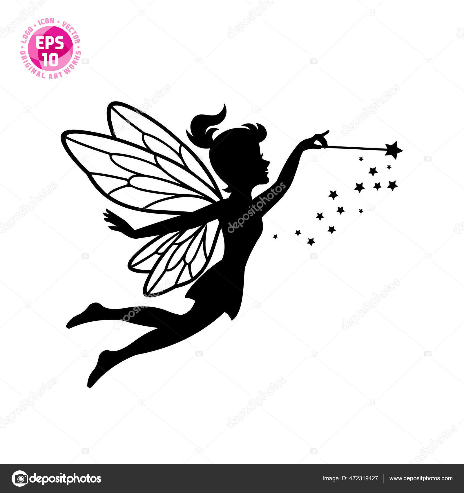Beautiful Fairy Silhouette Vector Template Stock Vector By dalhaz yahoo 472319427