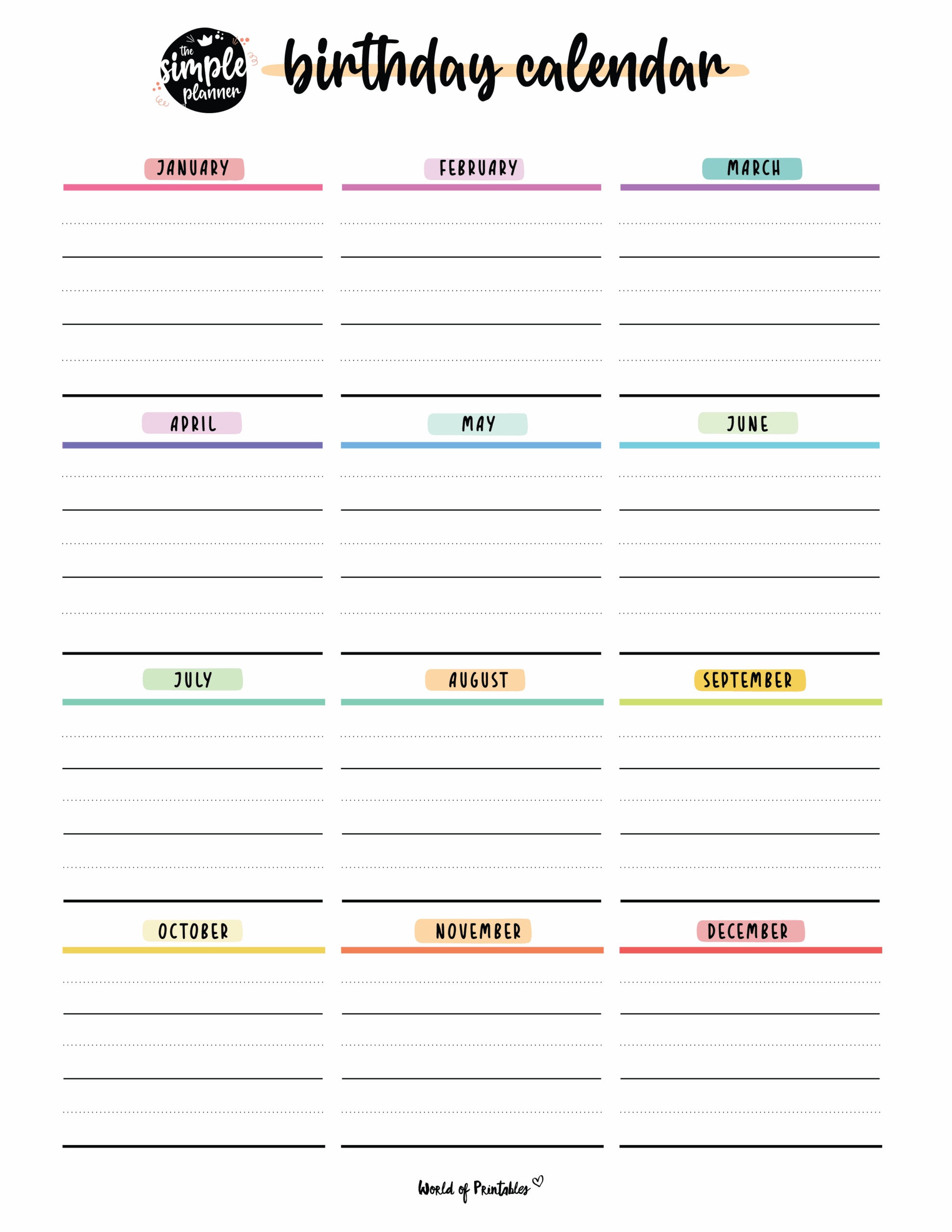 Birthday Calendars World Of Printables