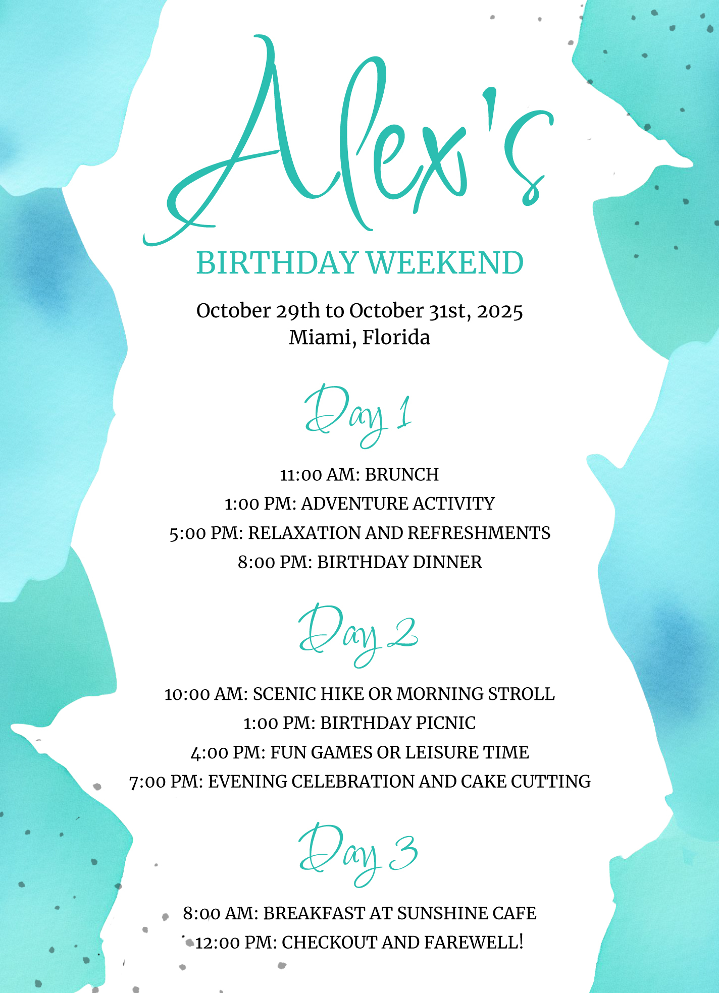 Birthday Itinerary Free Google Docs Template Gdoc io