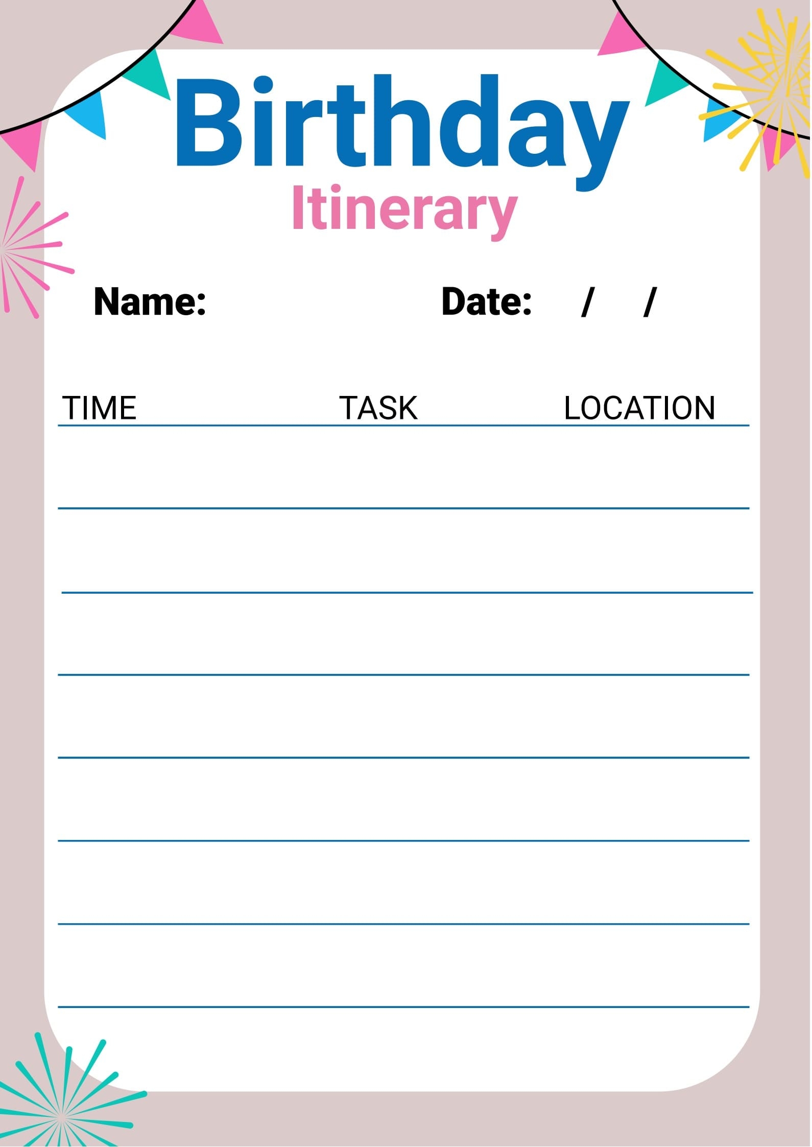 Birthday Itinerary Template PDF Agile