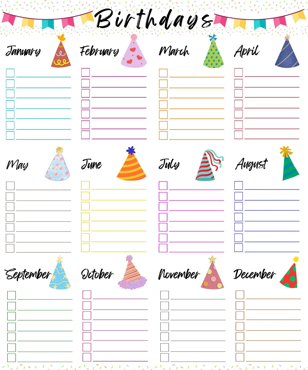 Free Printable Birthday List Templates
