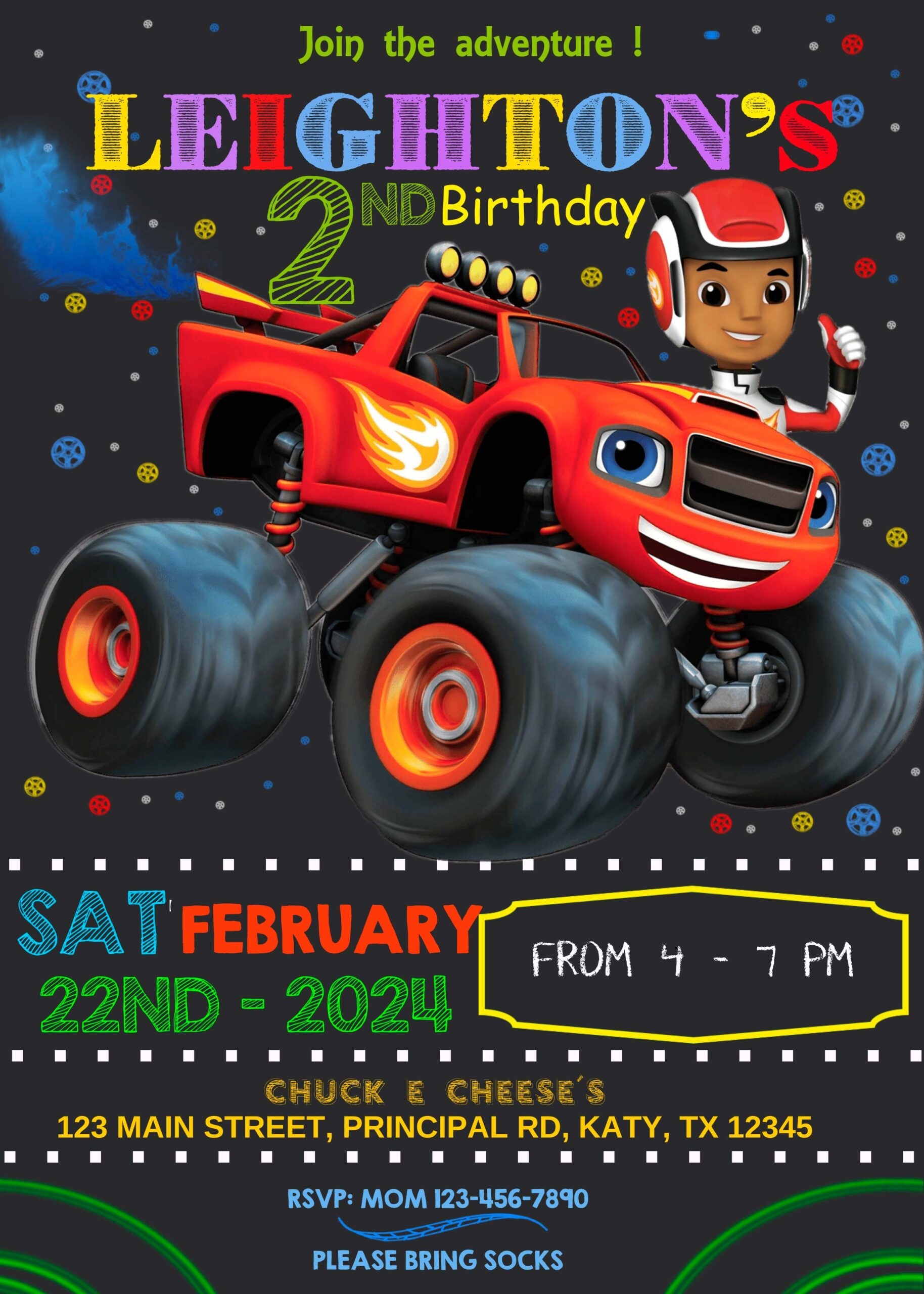 Blaze And The Monster Machines 2 Birthday Invitation
