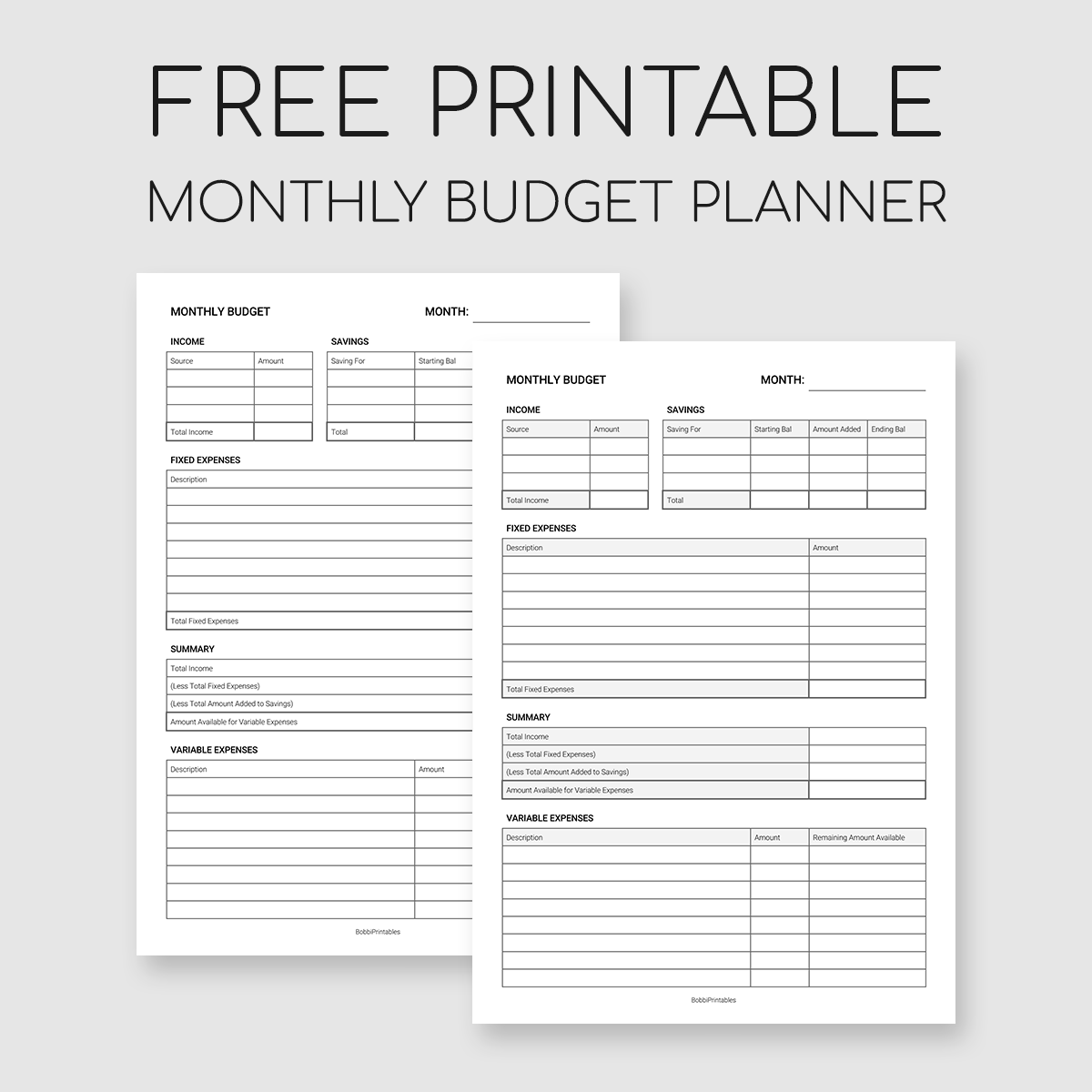 Free Printable Monthly Budget Templates