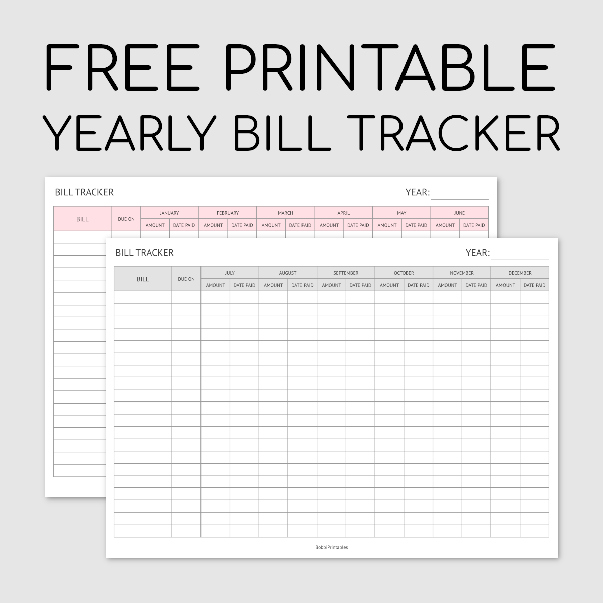 BobbiPrintables Free Printable Yearly Bill Tracker Template 