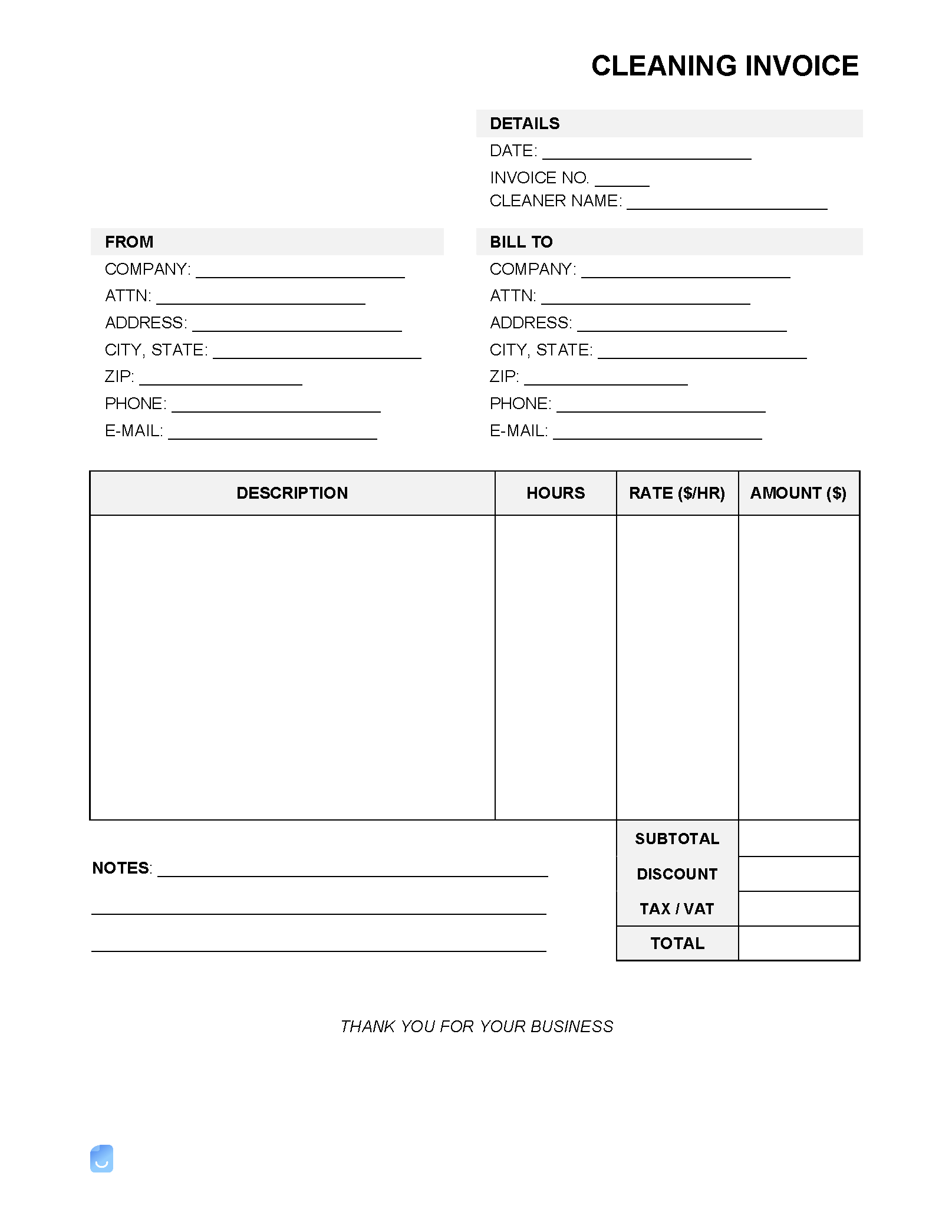 Free Printable Cleaning Invoice Templates Free Printable Cleaning Invoice Templates
