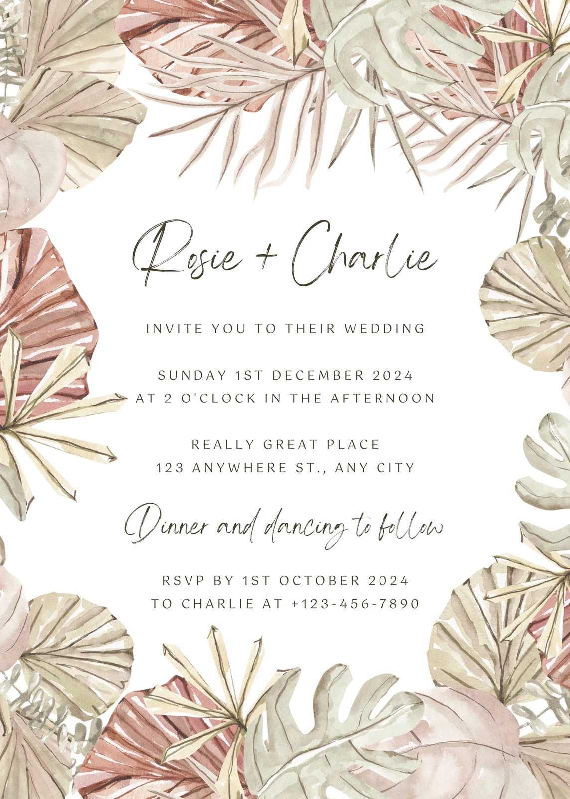 Custom Printable Boho Wedding Invitation Templates Canva