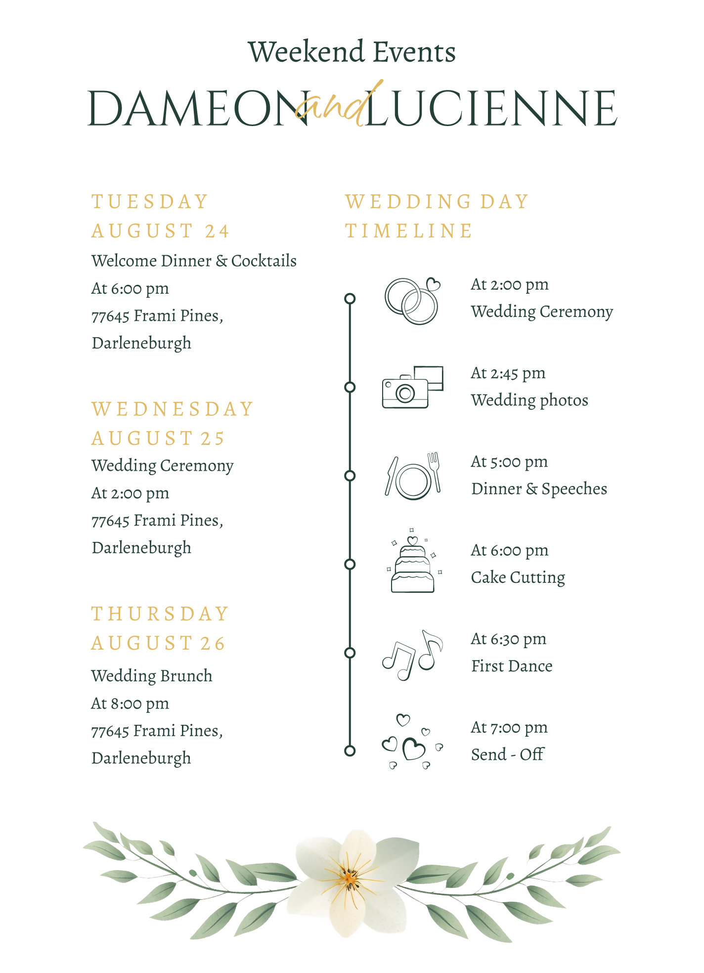 Day Of Wedding Itinerary Free Google Docs Template Gdoc io