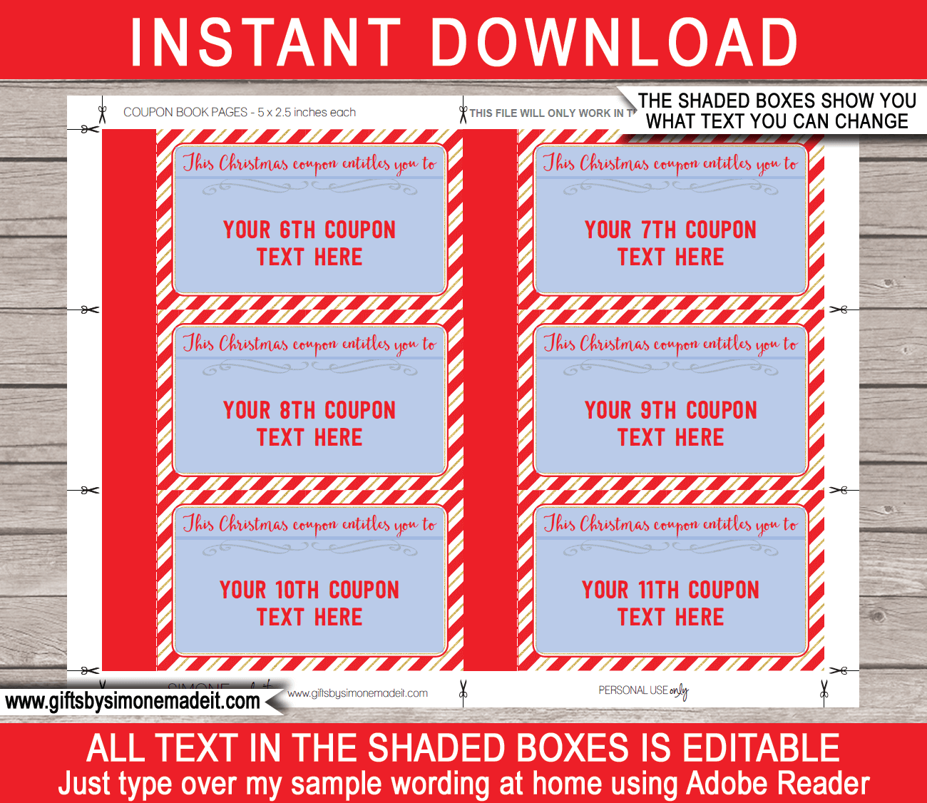 DIY Christmas Coupon Book Printable Template Customized Vouchers DIY Christmas Coupon Book Printable Template Customized Vouchers