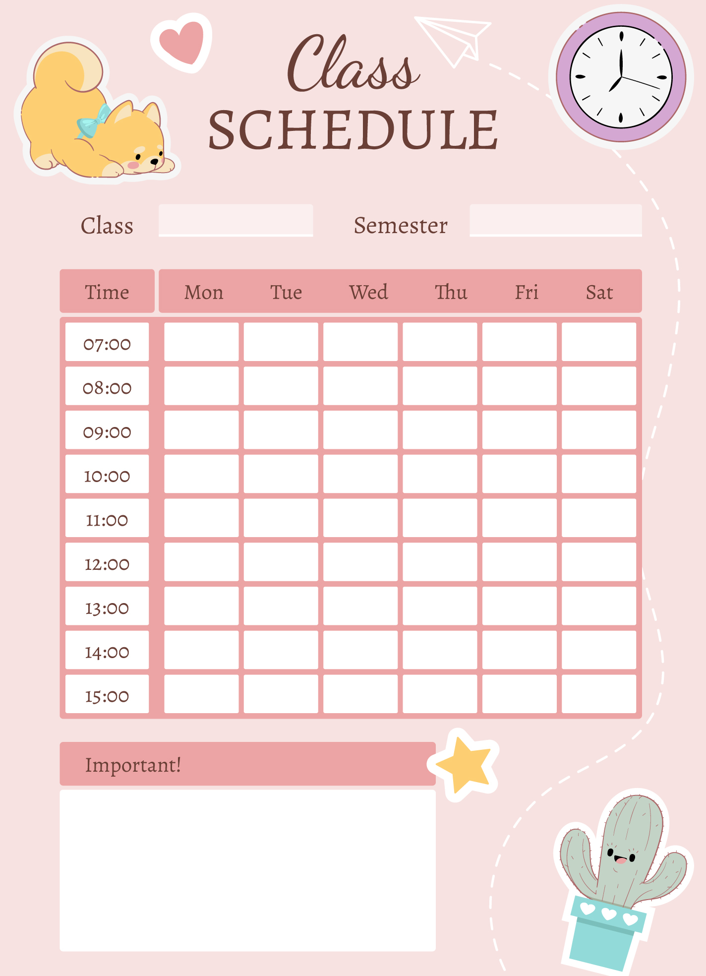 Free Printable Class Schedule Templates