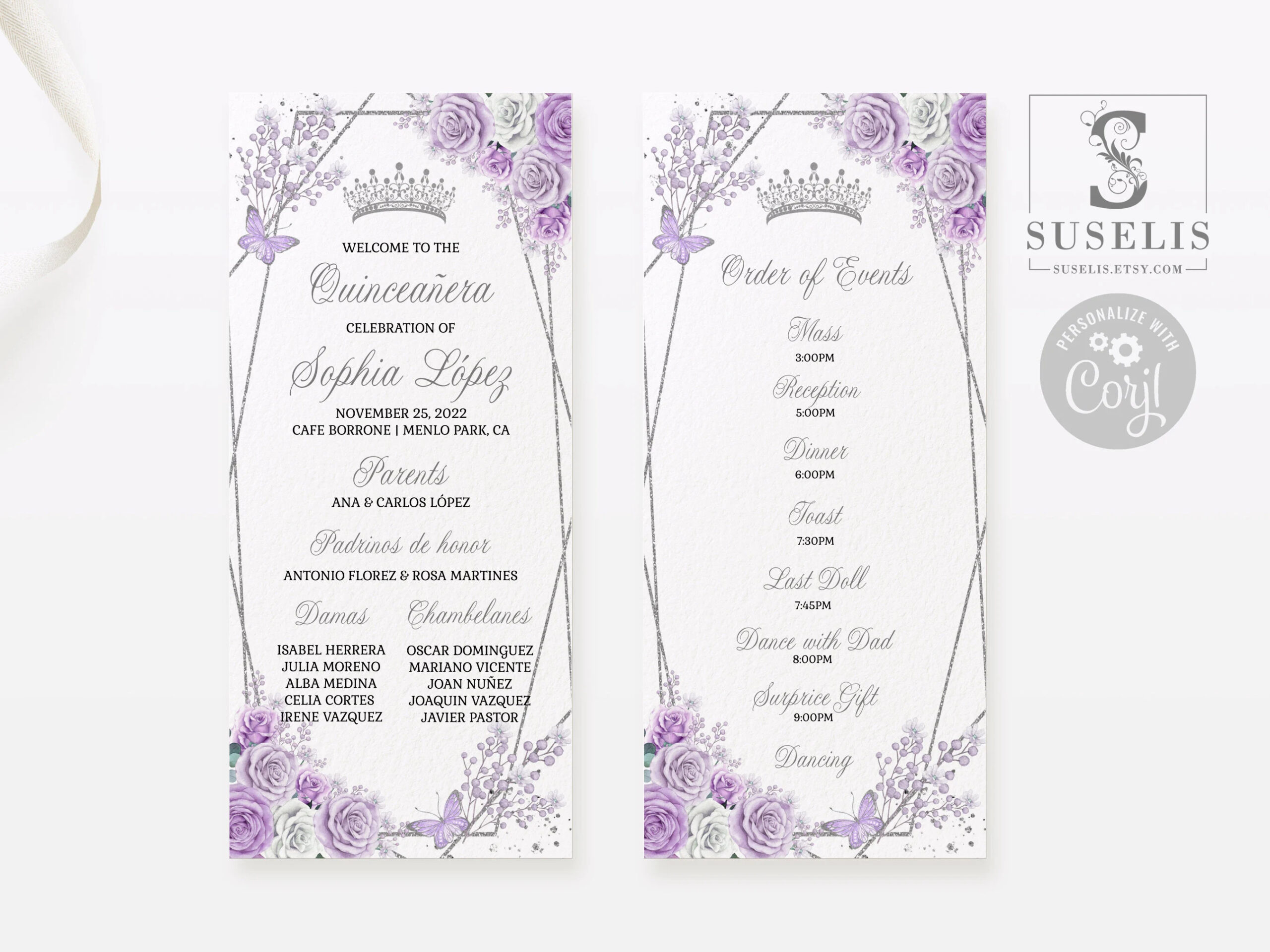 EDITABLE Program Template Quincea era Lavender Flowers Butterfly Order Of Service Ceremony Wedding Sweet 16 Printable Instant QU181 Etsy