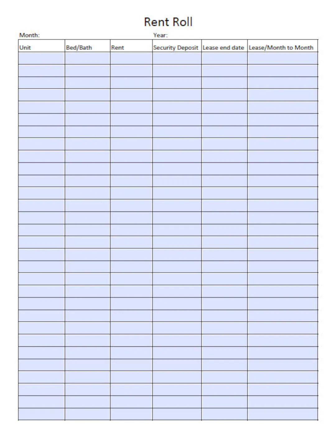 Free Printable Rent Roll Templates