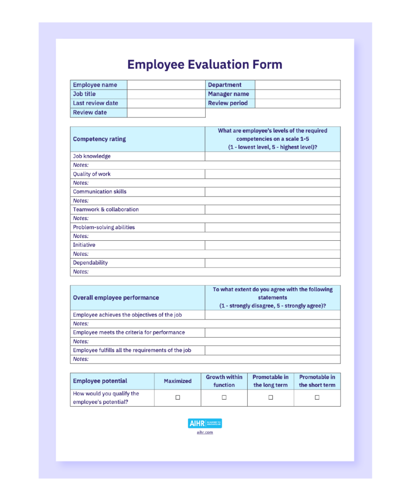 Free Printable Performance Review Templates