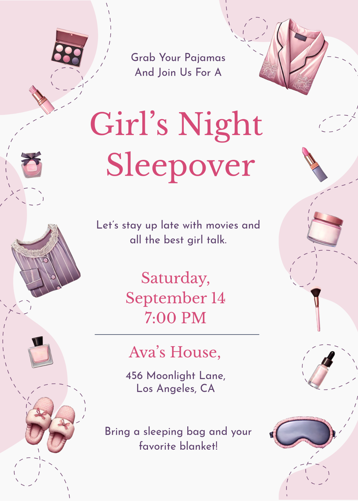 Free Aesthetic Girls Night Sleepover Invitation Template To Edit Online Free Aesthetic Girls Night Sleepover Invitation Template To Edit Online