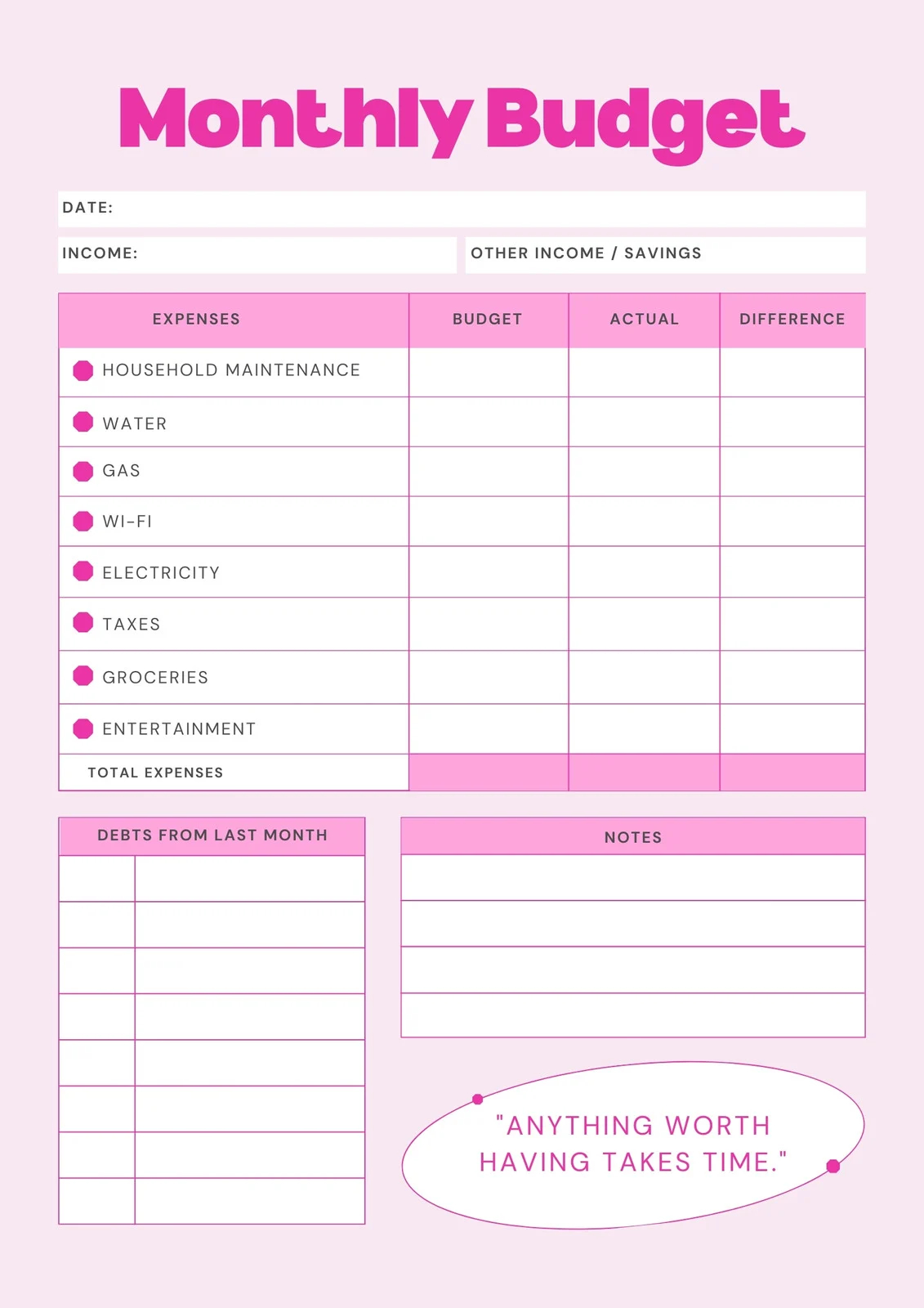 Free Printable Budget Templates Simple