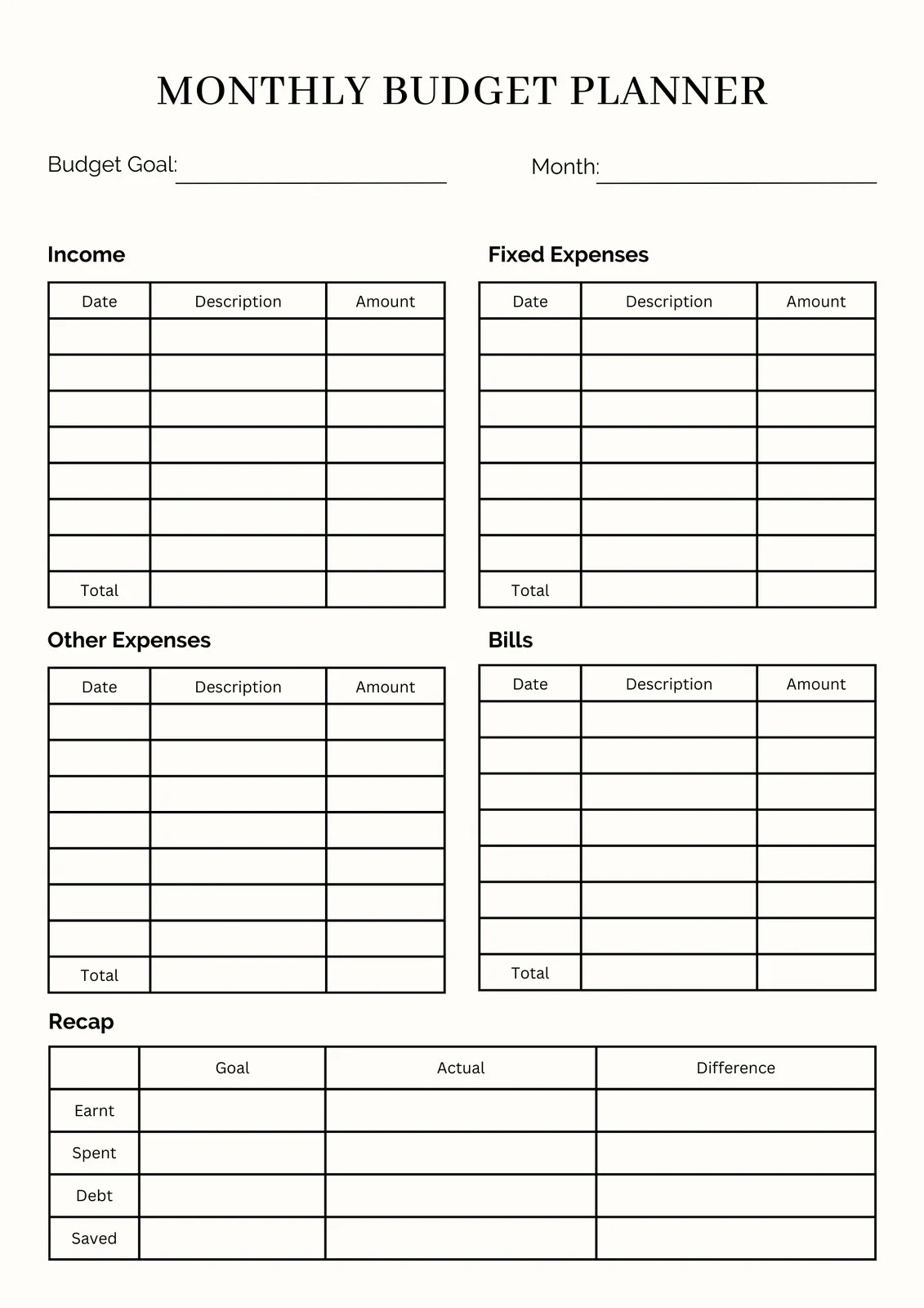 Free Printable Monthly Expense Templates