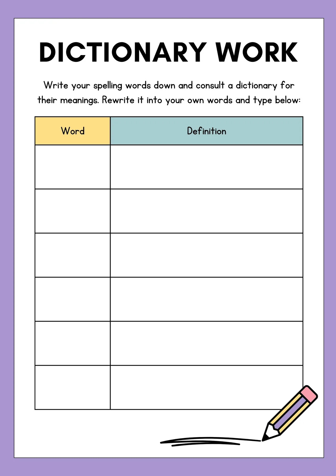 Free And Customizable Dictionary Templates
