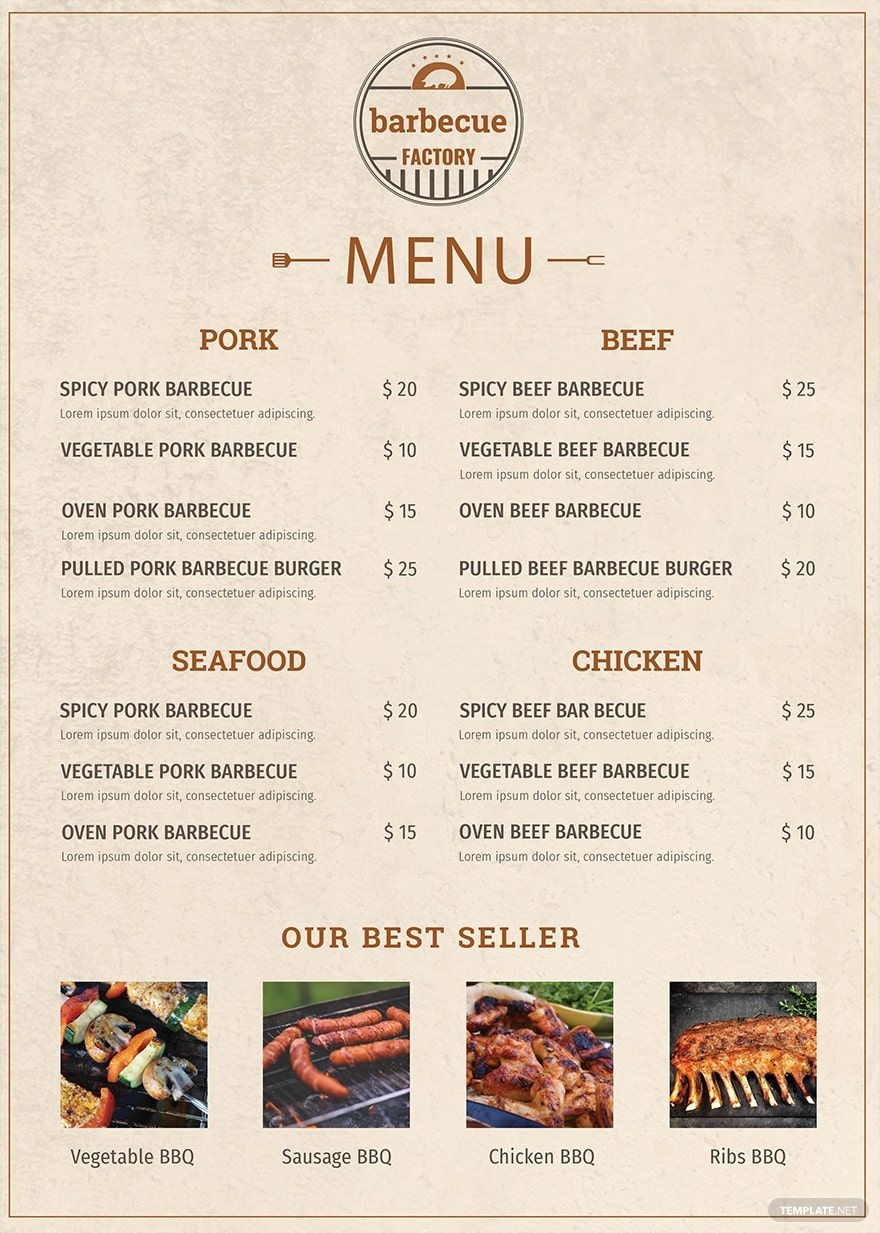 Free BBQ Menu Templates Editable And Printable