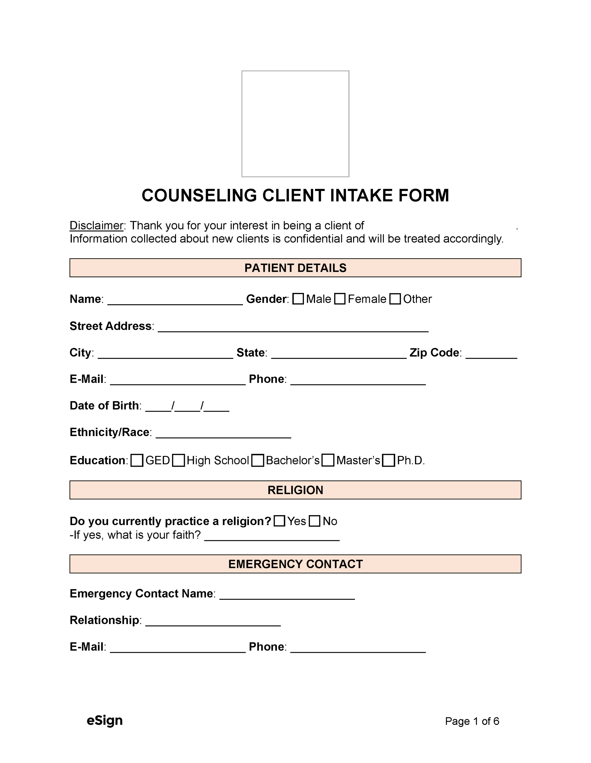 Free Printable Counseling Form Templates
