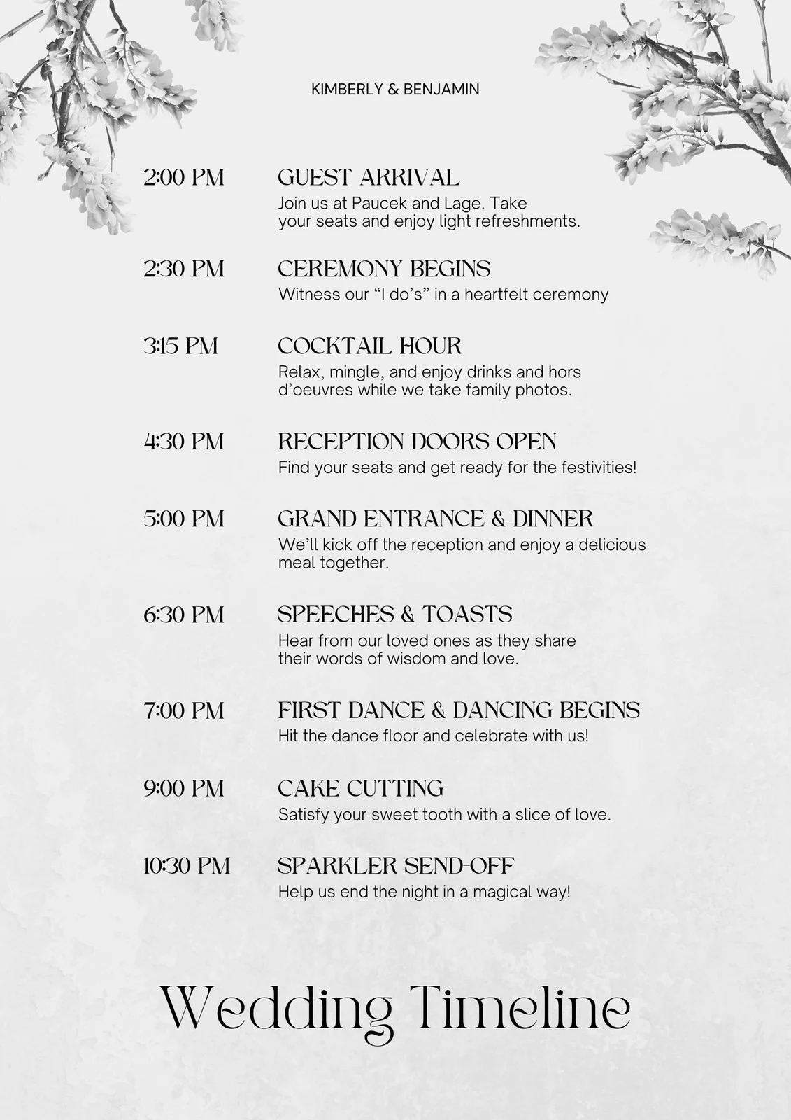 Free Printable Wedding Itinerary Templates