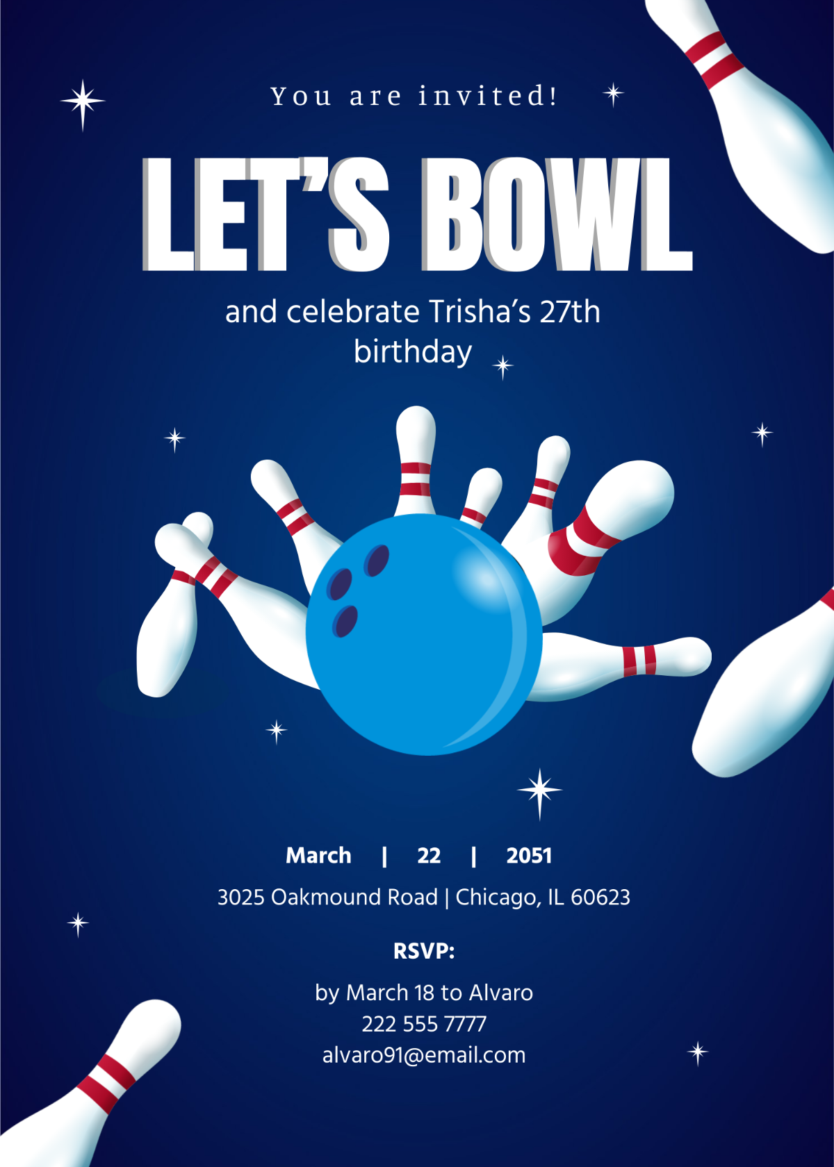 Free Diy Bowling Party Invitation Template To Edit Online