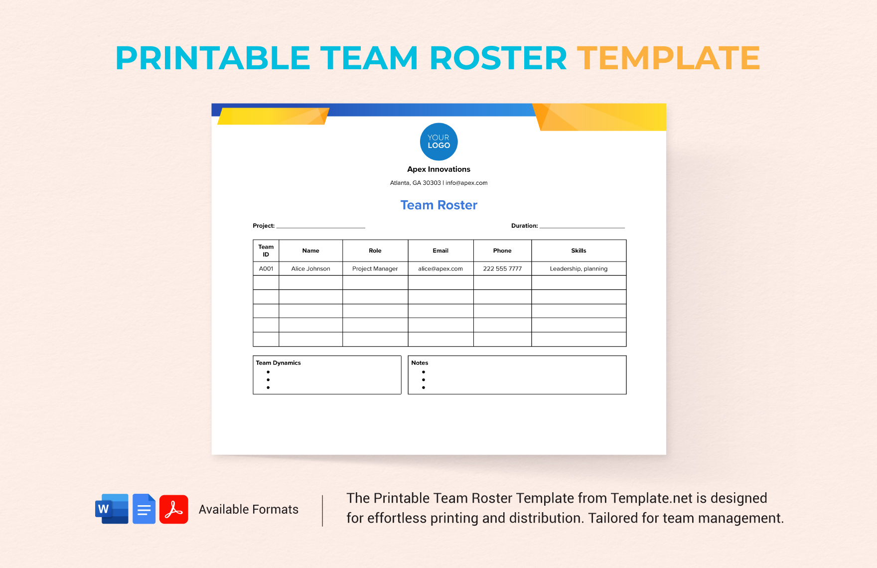 Free Printable Team Roster Templates