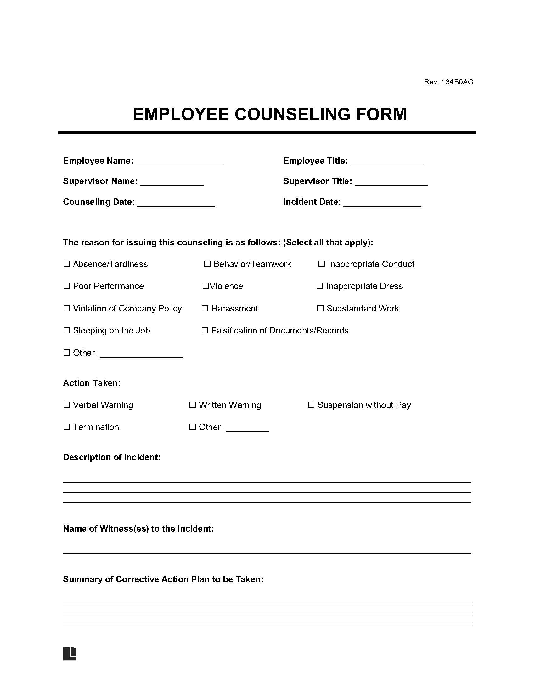 Free Employee Counseling Form PDF Word