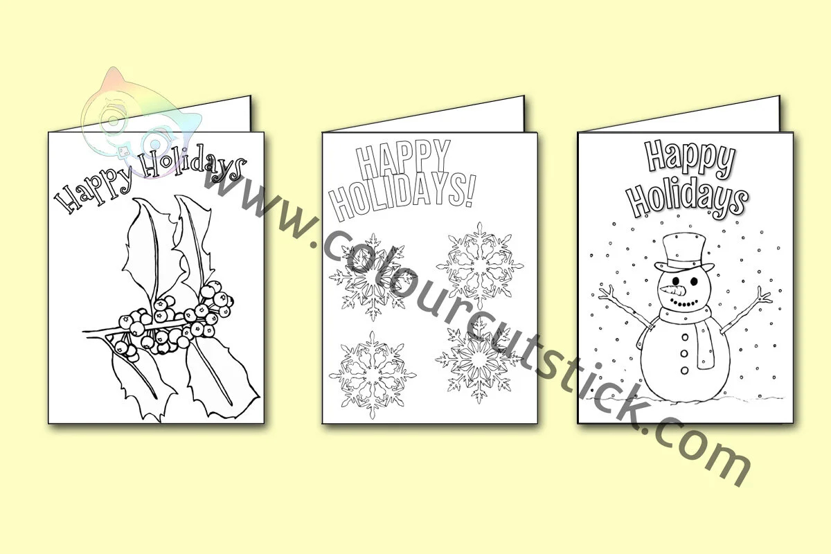 FREE Happy Holidays Card Colouring Coloring Pages Colour Cut Stick FREE Colouring Activities