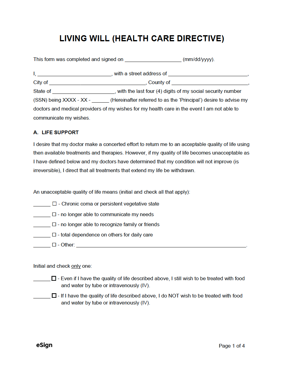Free Printable Living Will Templates