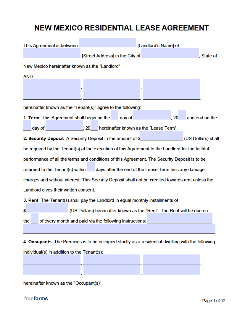 Free Printable Lease Templates