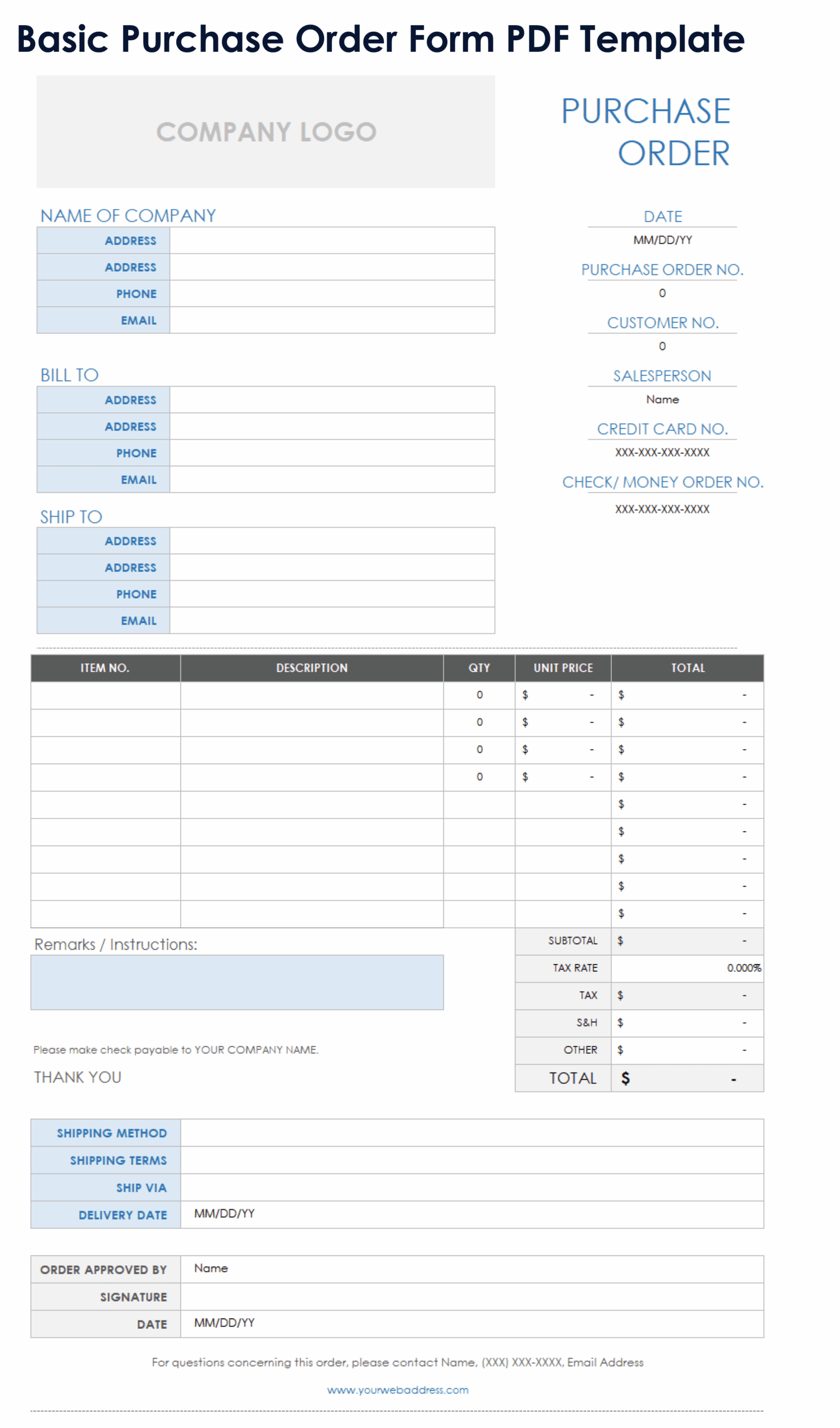 Free Printable Purchase Order Templates