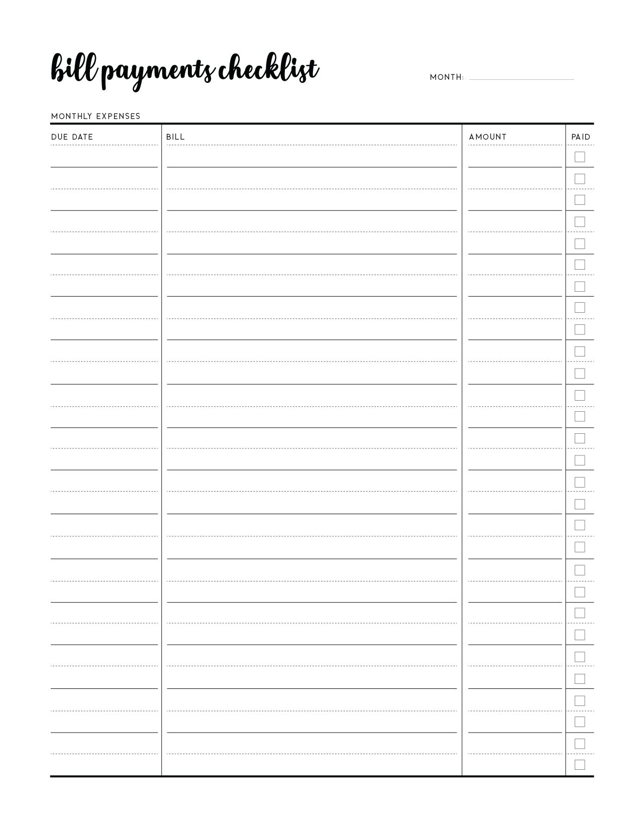 Free Printable Bill Pay Templates