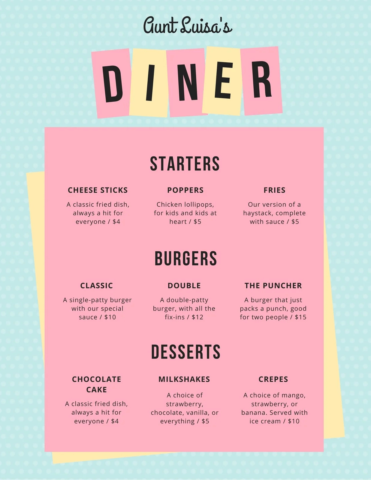 Free Printable Daycare Menu Templates