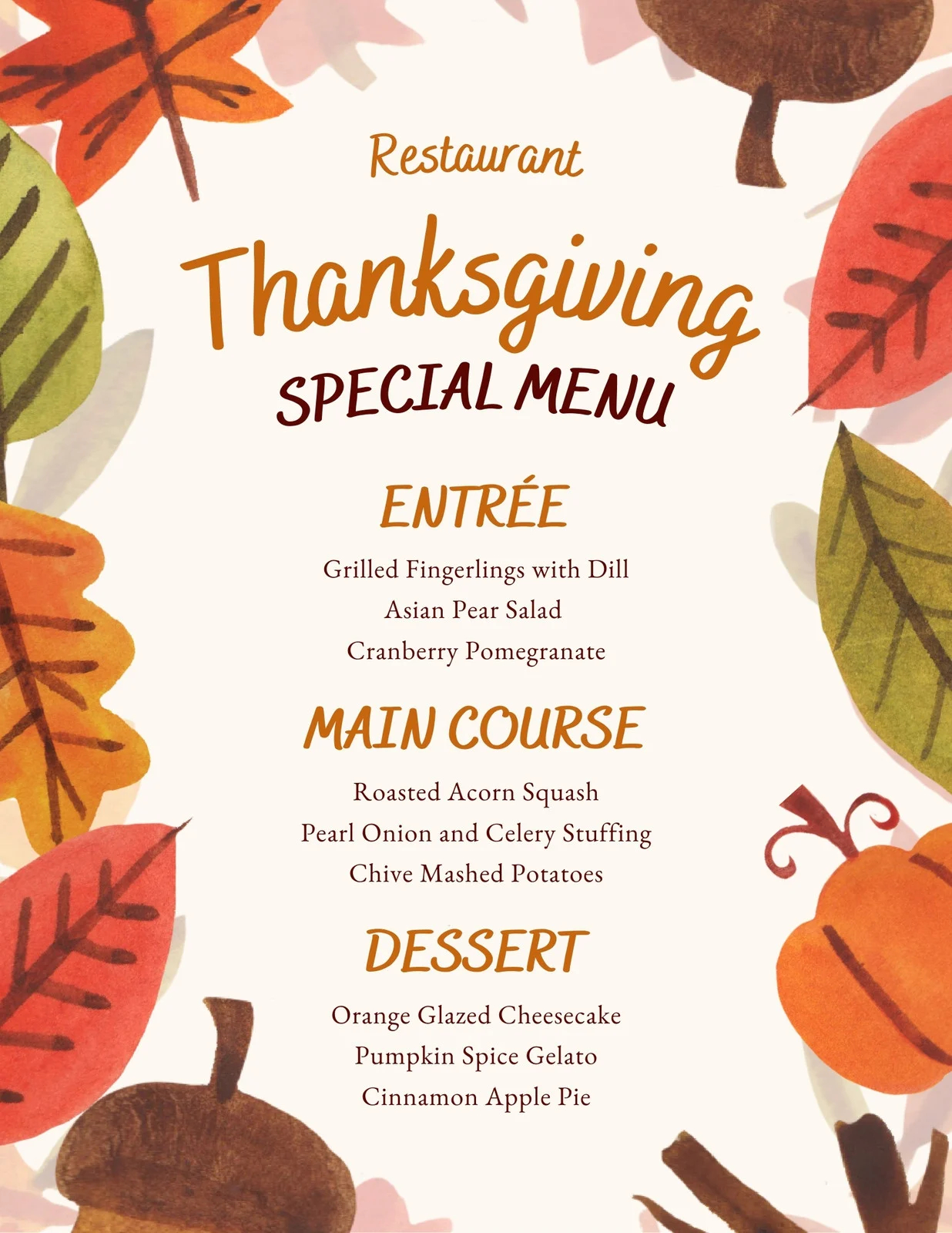 Free Printable Thanksgiving Menu Templates
